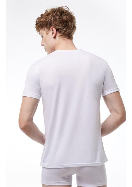 Yaz Serinliği Erkek Beyaz Basic V Yaka Ince Modal Tişört 085 modelleri