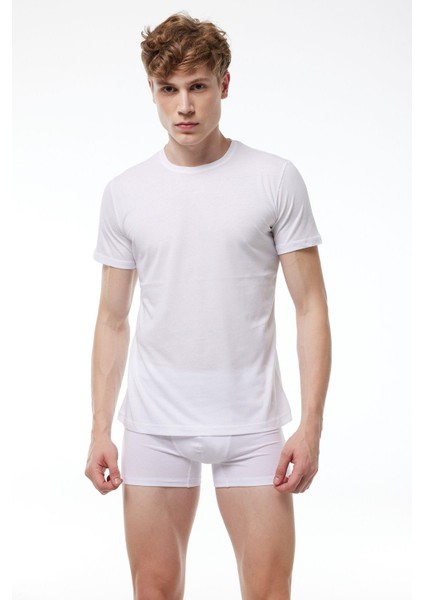 Erkek Beyaz Basic Yuvarlak Yaka Ince Modal T-Shirt 084 fiyatları