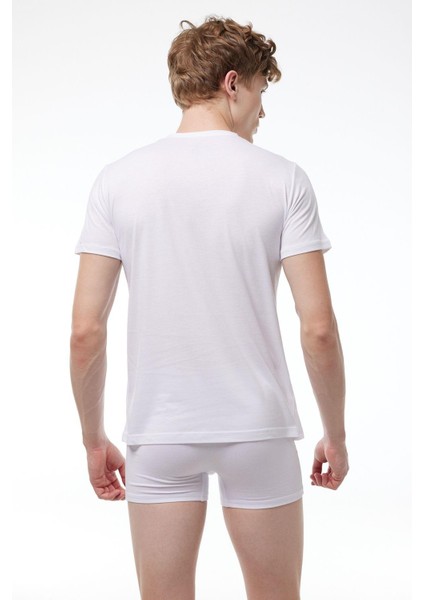 Erkek Beyaz Basic Yuvarlak Yaka Ince Modal T-Shirt 084 modelleri