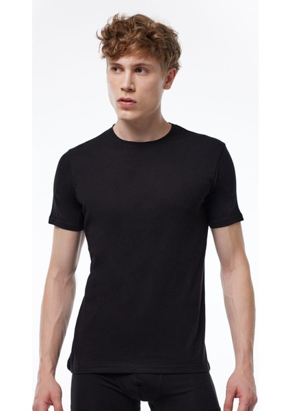 Erkek Beyaz Basic Yuvarlak Yaka Ince Modal T-Shirt 084