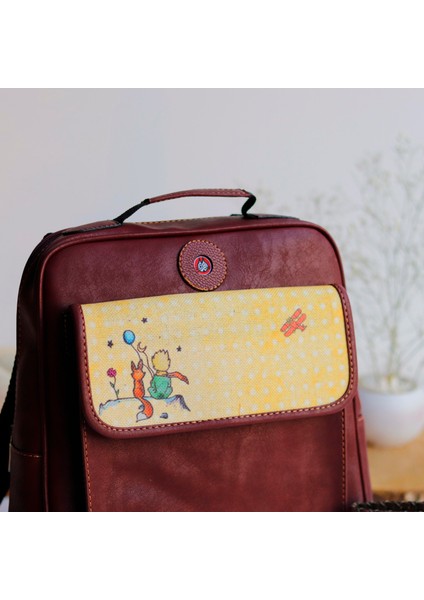 Küçük Prens Desen Unisex Canta Hem Sırt Hem Capraz Hem Elde Etnik Bohem Style - BORDO