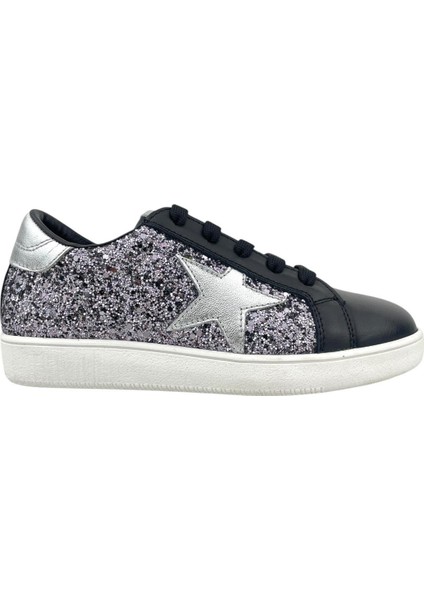 Yandan Fermuarlı Bağcıklı Yıldızlı Sneaker Siyah