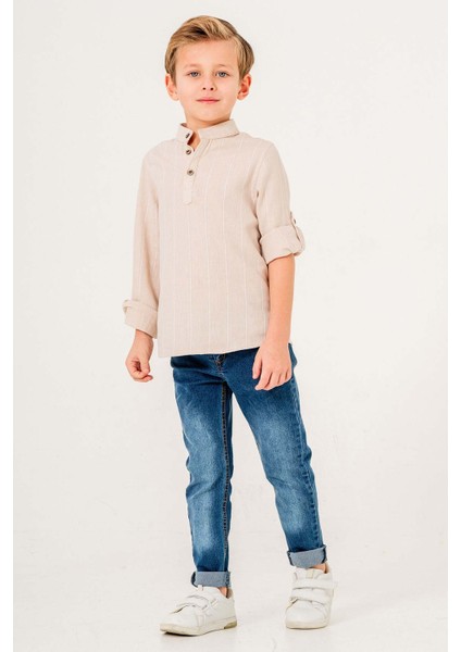 Uzun Kol Yarım Düğmeli 2 Parça Erkek Çocuk Gömlekli Takım modelleri