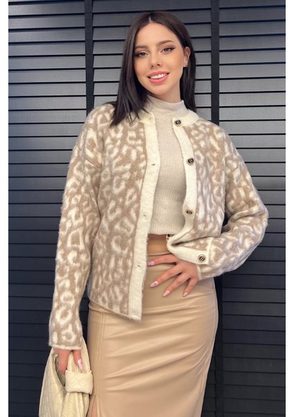 Leopar Desenli Şardonlu Triko Hırka