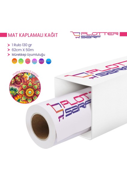 ® Premium Mat Coated Kağıt (Kaplamalı) 130 gr Rulo 62 cm x 50 mt (1 Rulo)