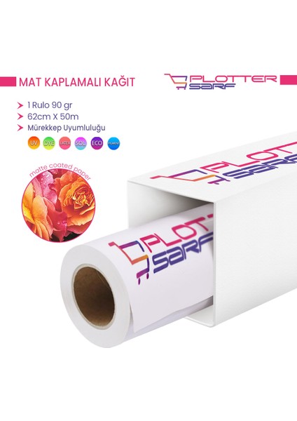 PlotterSarf® Premium Mat Coated Kağıt (Kaplamalı) 90 gr Rulo 62 cm x 50 mt (1 Rulo)