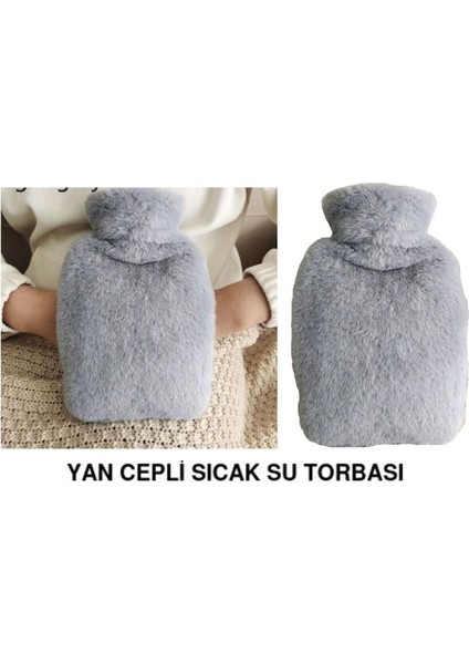 Sıcak Su Torbası Yan Cepli Gri Peluş Termofor 27X17X2CM 750ML fırsatları