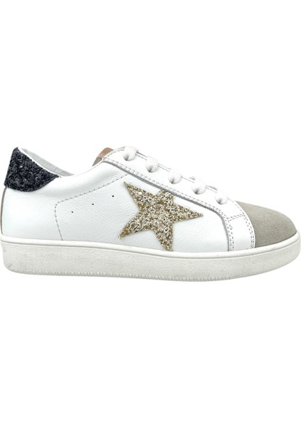 Yandan Fermuarlı Bağcıklı Yıldızlı Sneaker Beyaz