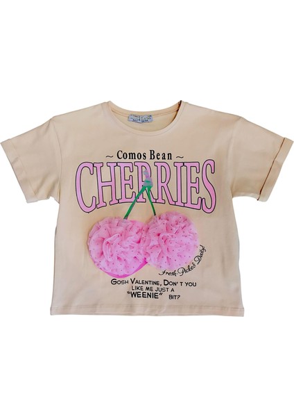 Kız Çocuk Tül Aksesuarlı Kiraz Tshirt