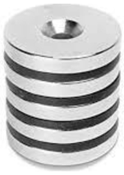 5 Adet Neodyum Mıknatıs Çap: 40 Mm, Kalınlık : 5 mm Havşa Delikli