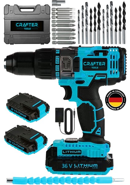 36V 5AH Metal Şanzıman Çift Akülü Darbeli Şarjlı Matkap 24 Parça Akülü Vidalama Akülü Matkap Seti