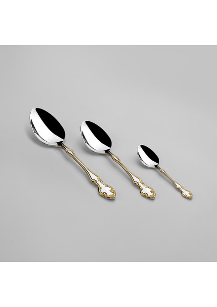 Adriana Altın Sade 6 Kişilik 36 Parça Kutulu Çatal Kaşık Bıçak Takımı