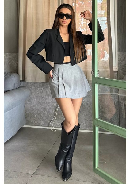 Yan Fermuarlı Şort Etek