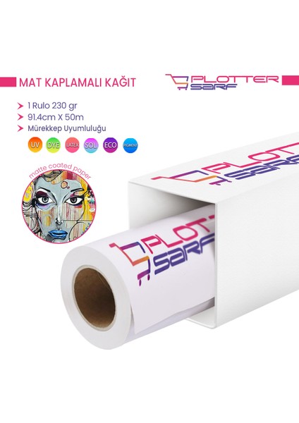 PlotterSarf® Premium Mat Coated Kağıt (Kaplamalı) 230 gr Rulo 91.4 cm x 50 mt (1 Rulo)