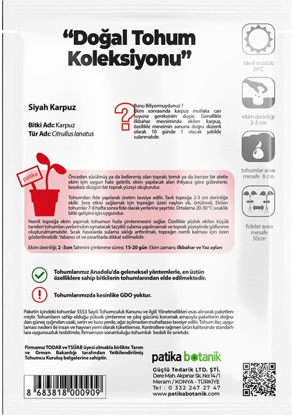 25 Adet Yerli Ata Siyah / Kara Karpuz Tohumu modelleri