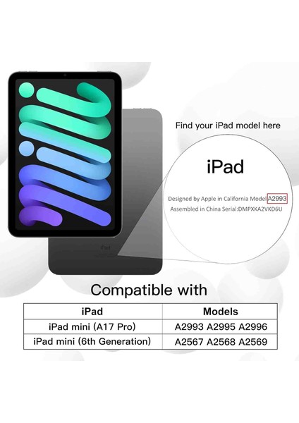 Apple iPad Mini (A17 Pro, 2024 Model, 7. Nesil) uyumlu Kalem Bölmeli Tpu Orj Uyku Modlu Kapaklı