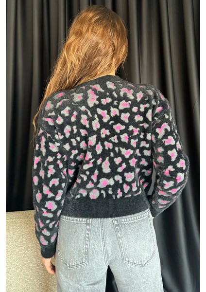 Leopar Desen Yumoş Ipilik Kadın Triko Bluz