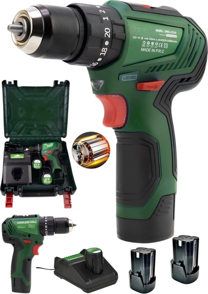 Profesyonel V58 10AH Çift Akülü Darbeli 2 Kademeli Kömürsüz Çelik Mandren Matkap Vidalama Garantili