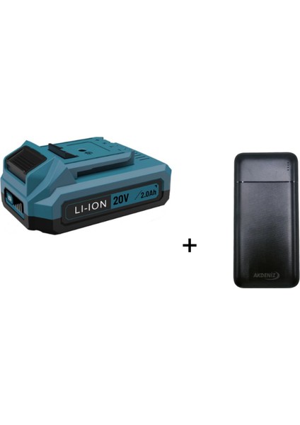4297 Li-Ion Yedek Akü 20V 2 Ah + Akdeniz Taşınabilir Şarj Cihazı Model: S125Q