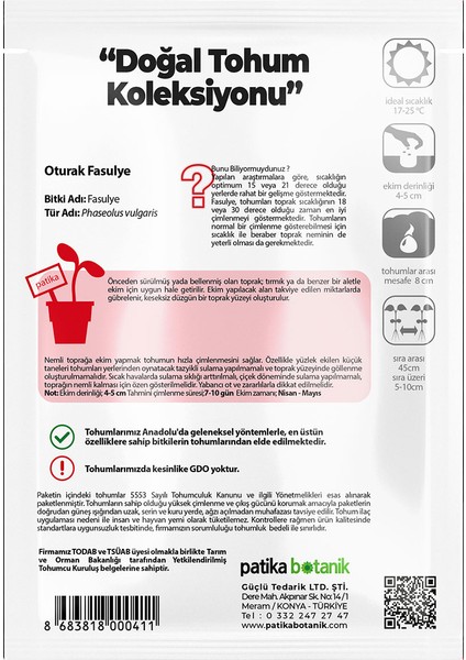 50 Adet Oturak Fasulye Tohumu modelleri