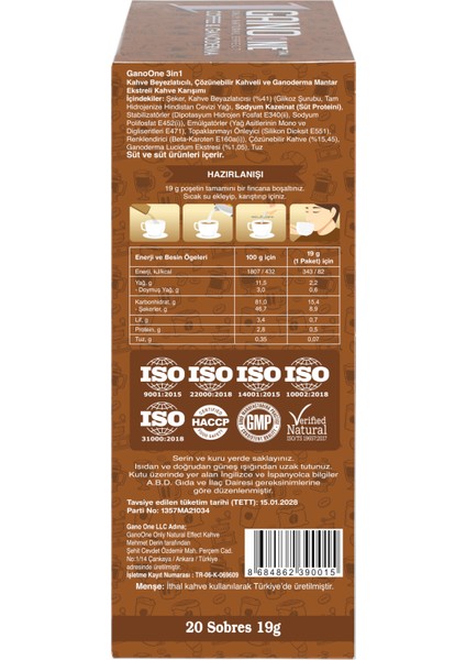 16 Kutu 3in1, Ganoderma Reishi Mantarı Özütlü Kahve Karışımı - (320 Poşet x 21 gr)