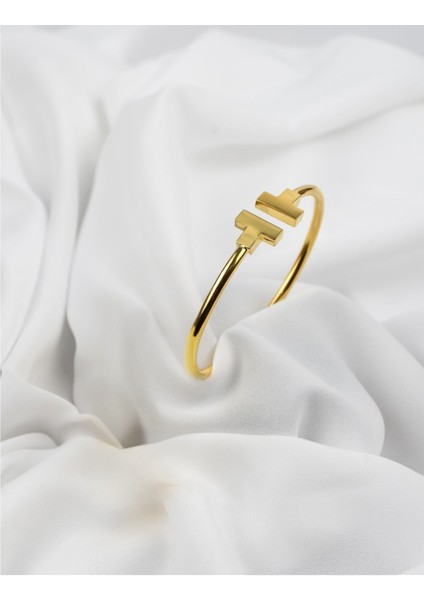 T Model Kelepçe Modern Gold Renk 925 Ayar Gümüş Bileklik fiyatları