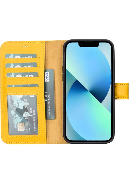 Apple iPhone 14 Pro Max Deri Cüzdanlı ve Kartlıklı Magsafe Uyumlu Telefon Kılıfı-Isim Yazılabilir