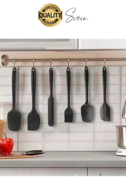 6 Parça Silikon Spatula Fırça Kaşık Bıçak Yemek Hazırlık Pasta Mutfak Seti Yanmaz Yapışmaz Siyah fiyatları