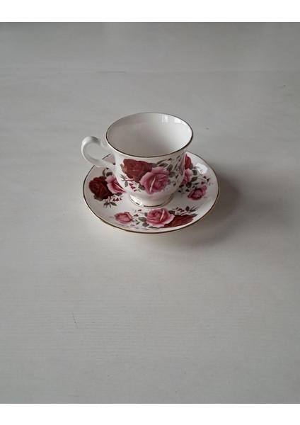 Queen Anne Güllü Antika Duble Boy Kahve Fincanı Bone China