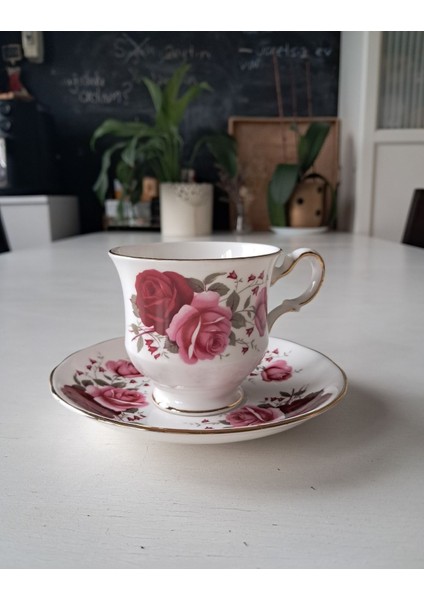 Queen Anne Güllü Antika Duble Boy Kahve Fincanı Bone China
