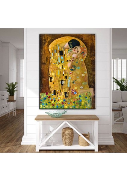 Dekoratif Gustav Klimt Öpücük Soyut Yağlıboya Resim Tuval Üzerine Baskı Kanvas Tablo