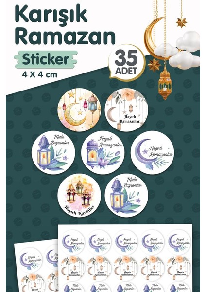 Hayırlı Kandiller,hayırlı Ramazanlar,mutlu Bayramlar Sticker Etiket 4 cm 35 Adet 2-T1191