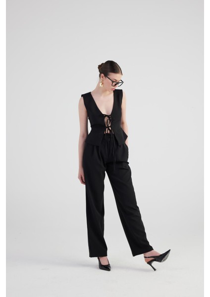 Geniş Paça Pilili Yüksek Bel Palazzo Giselle Pantolon Siyah fiyatları