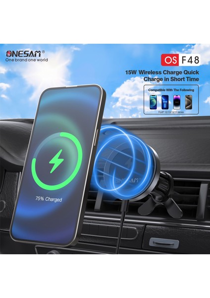 F48 15W Magsafe Kablosuz Şarjlı Araç Telefon Tutucu