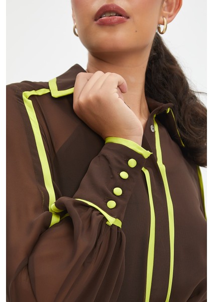 Şifon ve Bağcıklı Midi Boy Elbise - Kontrast Şerit Detaylı - Günlük ve Özel Günlük Şıklık modelleri