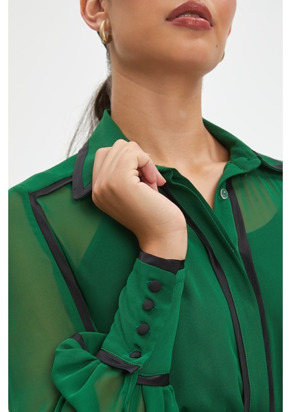 Şifon ve Bağcıklı Midi Boy Elbise - Kontrast Şerit Detaylı - Günlük ve Özel Günlük Şıklık modelleri