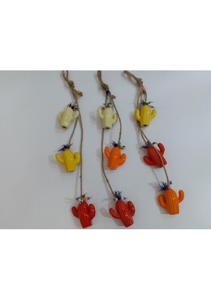 Askılı Nazar Boncuklu Seramik 3'lü Kaktüs Duvar Süsü Karma Renk STS-014 Nazar Boncuğu