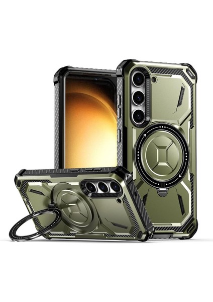 Samsung Galaxy S25 Plus Kılıf Manyetik Şarj Özellikli Armor Yüzüklü Standlı Tank Kapak
