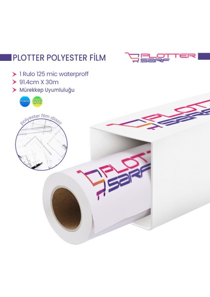 ® Plotter Polyesteri Inkjet Waterprof (Diazo) Kağıdı 125 Micron Rulo 91.4cm x 30MT (1 Rulo)