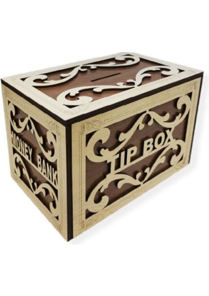 Ahşap Tip Box Bahşiş Kutusu Anahtarlı Tip Box Kutusu Ahşap Kumbara 20X13X13 cm
