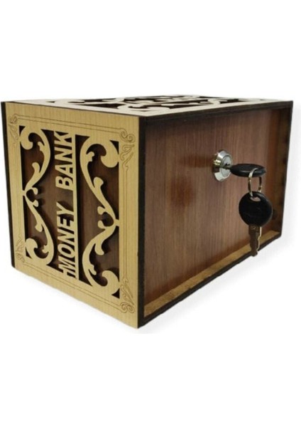 Ahşap Tip Box Bahşiş Kutusu Anahtarlı Tip Box Kutusu Ahşap Kumbara 20X13X13 cm