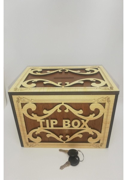 Ahşap Tip Box Bahşiş Kutusu Anahtarlı Tip Box Kutusu Ahşap Kumbara 20X13X13 cm