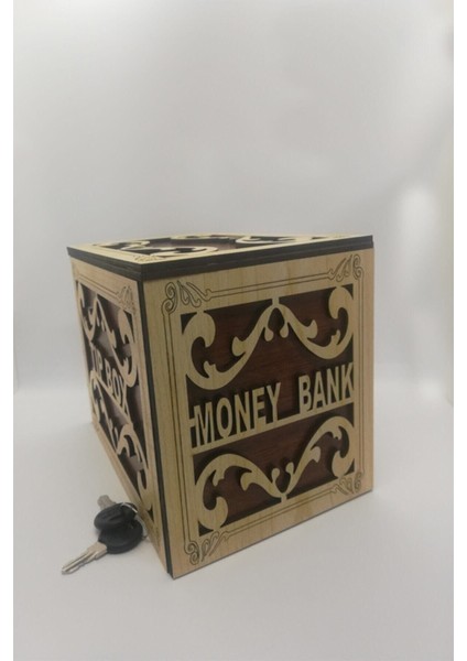 Ahşap Tip Box Bahşiş Kutusu Anahtarlı Tip Box Kutusu Ahşap Kumbara 20X13X13 cm
