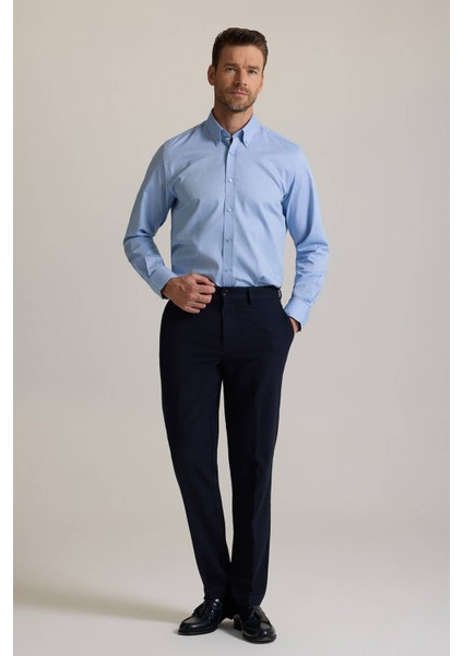 Erkek Lacivert Regular Fit Yan Cepli Kışlık Kanvas Pantolon