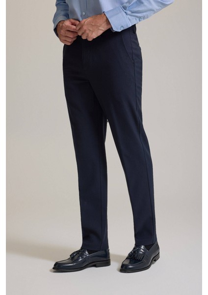 Erkek Lacivert Regular Fit Yan Cepli Kışlık Kanvas Pantolon