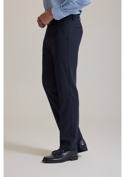 Erkek Lacivert Regular Fit Yan Cepli Kışlık Kanvas Pantolon