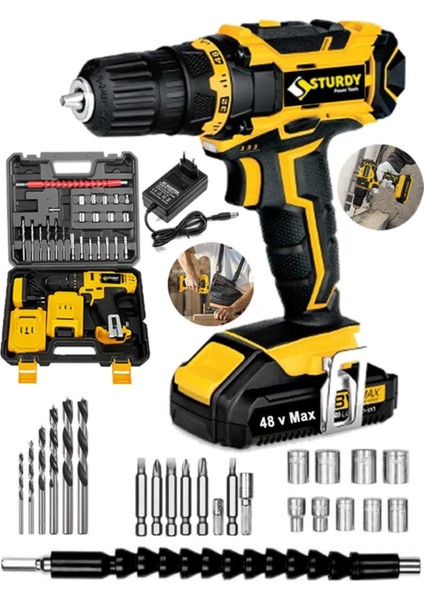 Japon Technology 48V8AH Head Seri Darbeli Metal Şanzuman Şarjlı Çift Akülü Matkap 27PRÇ Uç Setli