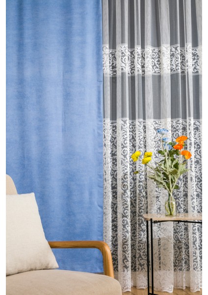 Kullanıma Hazır Bebe Mavisi Rengi Pilesiz Ekstraforlu Düz Dikim Fon Perde Tek Kanat 9246 fırsatları