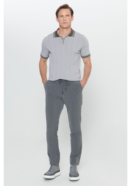 Slim Fit Dar Kesim Yan Cepli Desenli Beli Lastikli Pantolon modelleri
