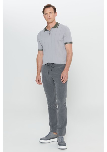 Slim Fit Dar Kesim Yan Cepli Desenli Beli Lastikli Pantolon fırsatları